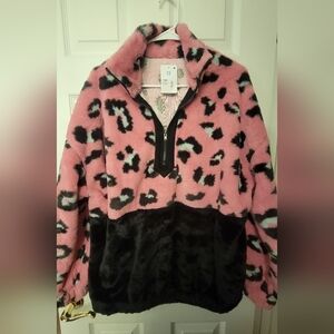 Sew In Love Pink Leopard Print 3/4 Zip Super Soft Pullover